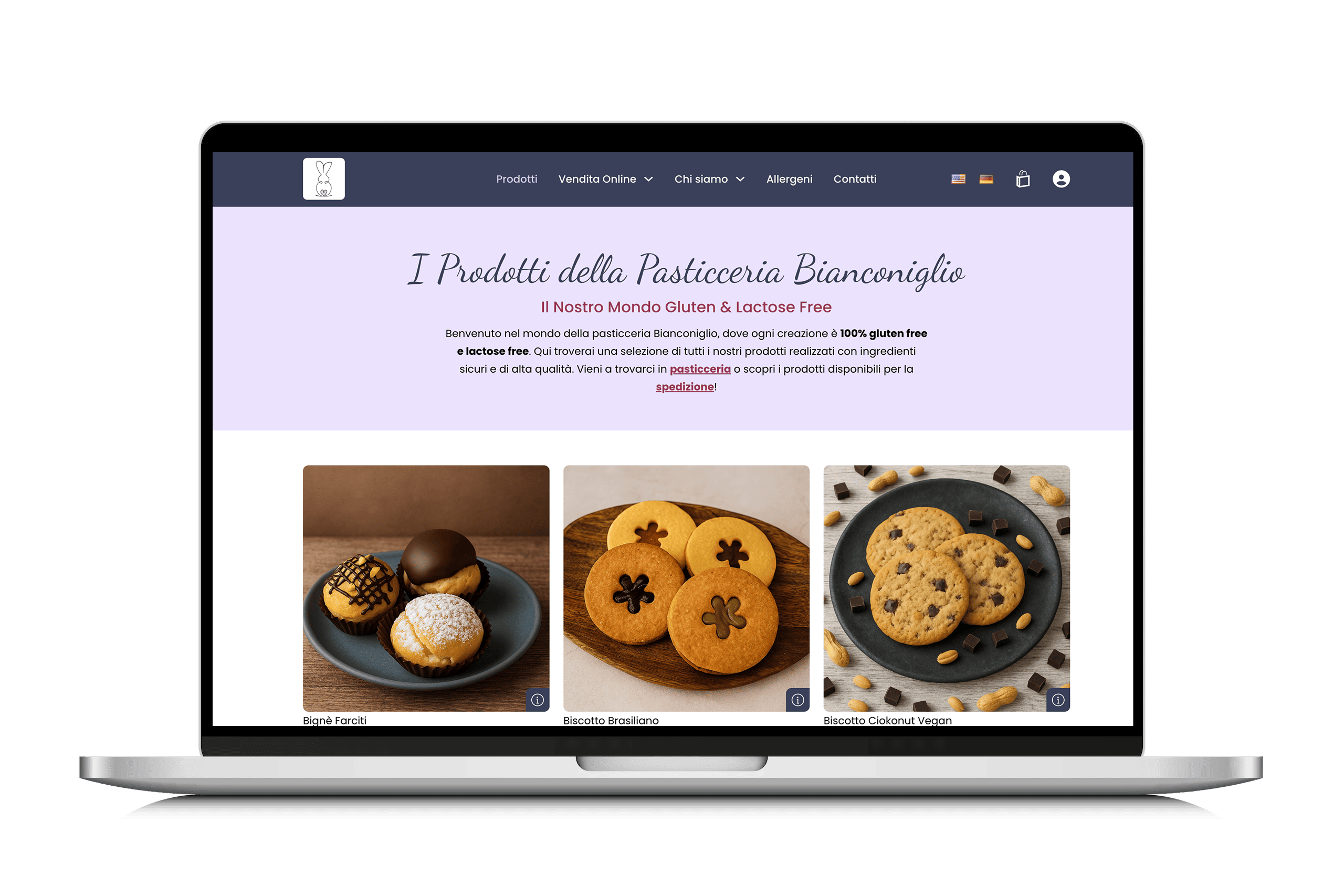 Foto Mockup della Homepage del sito Pasticceria Bianconiglio