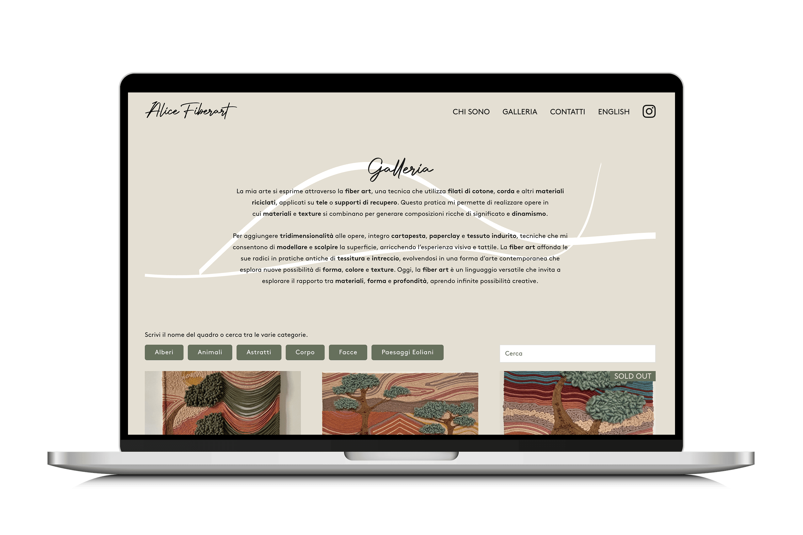 Foto Mockup della Homepage del sito Alice Fiberart