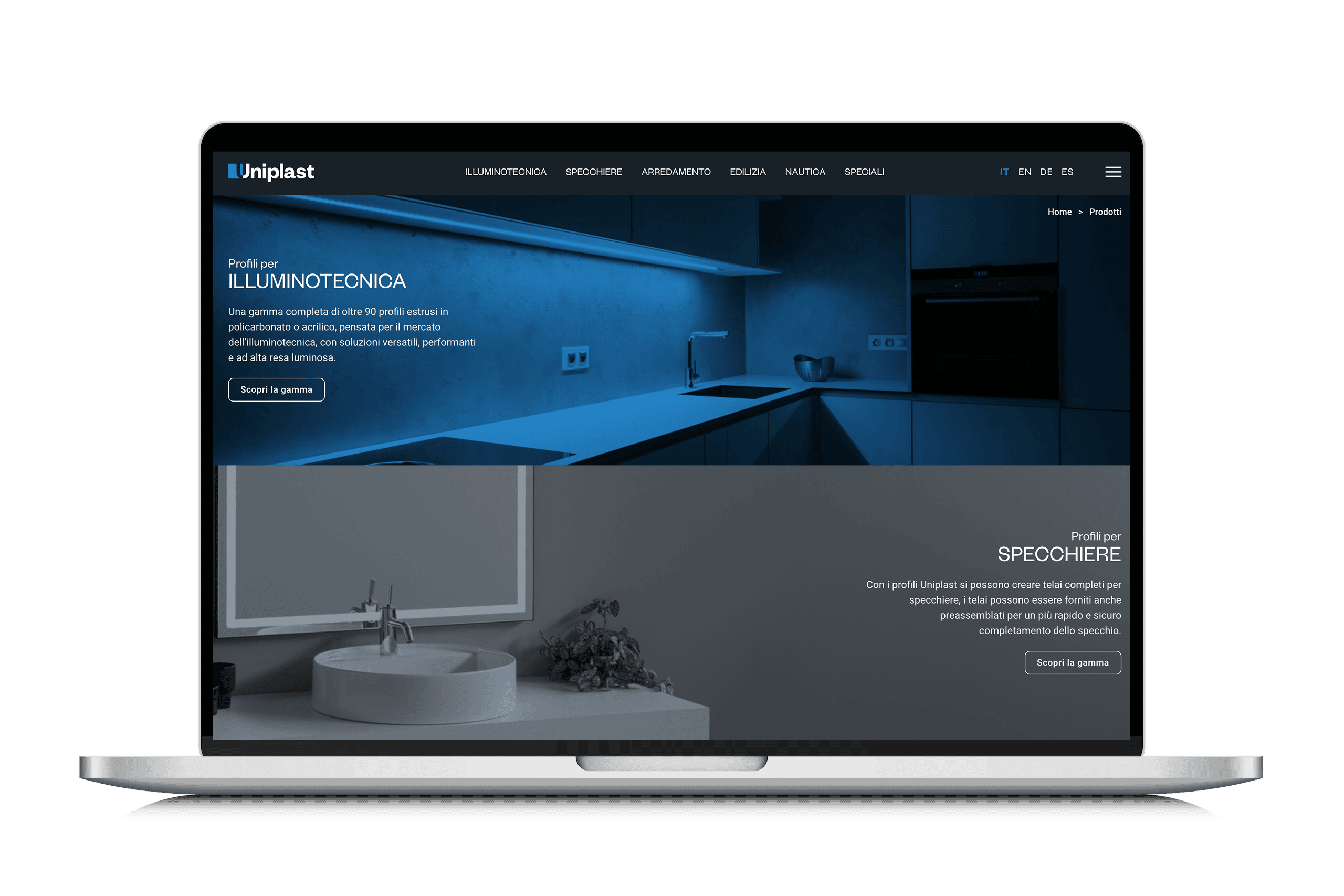 Foto Mockup della Homepage del sito Uniplast Srl